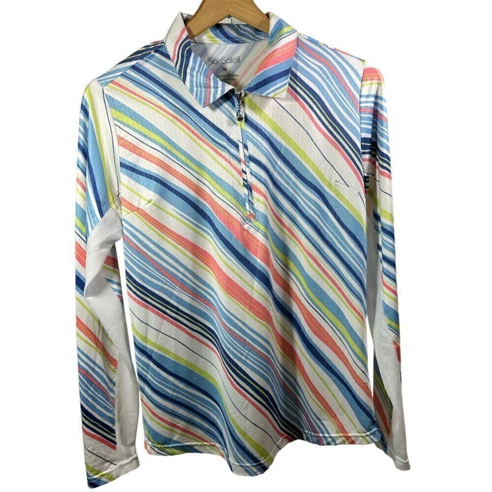 SANSOLEIL Women’s UPF 50 Long Sleeve Striped Sun Shirt Blue Size Medium